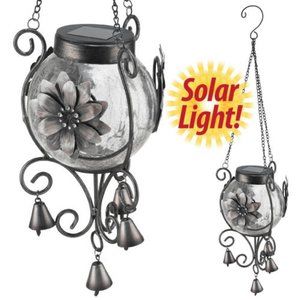 Solar Bronze Lantern with Bells & Flower NEW